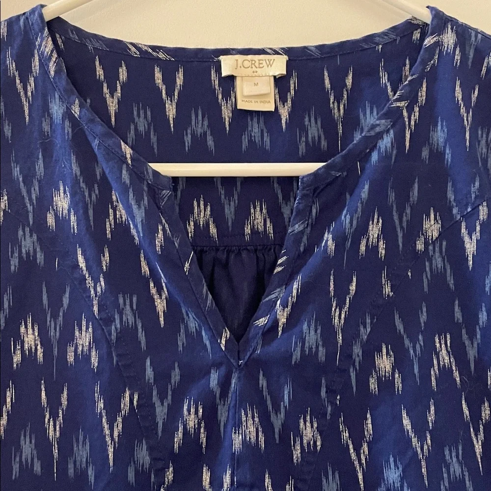 J. Crew Cobalt Blue/Cream Chevron V-Neck Pullover Top M NWOT